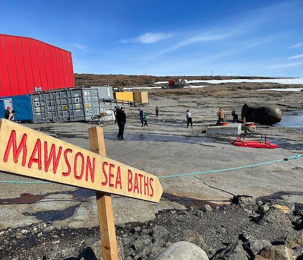 The Mawson sea baths sign down at the shorefront for our Australia Day swim