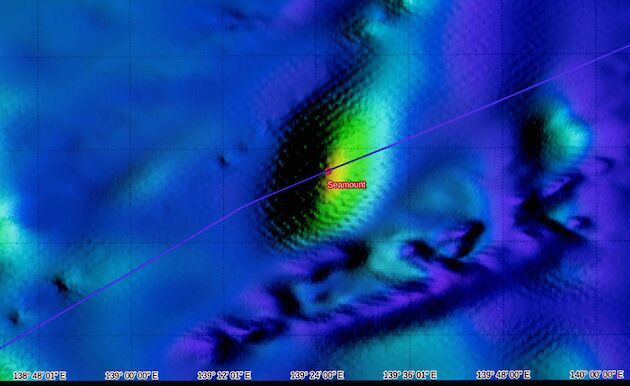 coloured features from echosounder map of seafloor