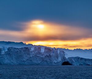 ice cliff in coloured light