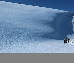 Billy Merrick, Mark Baker and Kerryn Oates on the edge of Patterned Lake in the Central Masson range near Mawson