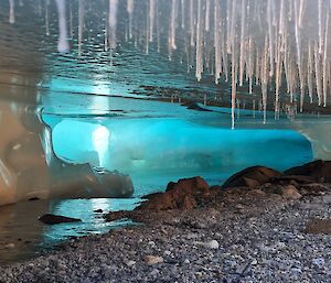 An underwater ice cavern