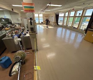 The shiniest mess floor ever courtesy of Danny Pangrazio - a view with all the furniture usually in the mess cleared away and the reflection from the windows on the polished floor