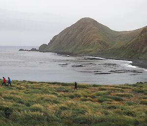 Expeditioners walking on east coast near Sandy Bay