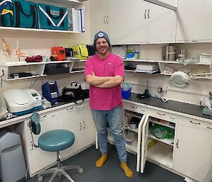 Station doctor in the surgery surrounded by medical equipment.