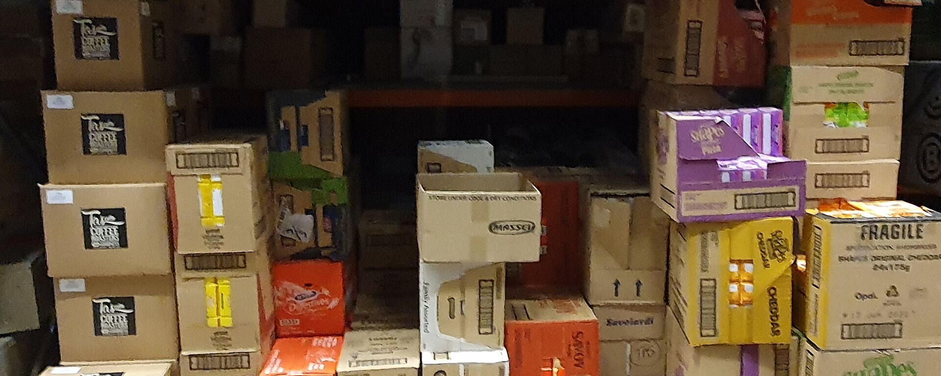 A pallet full of boxes of biscuits