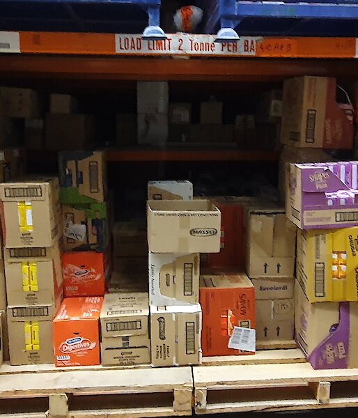 A pallet full of boxes of biscuits