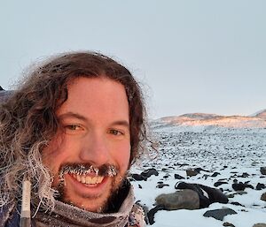 Selfie of Adam the author of the story with the Vestfold Hills in the background