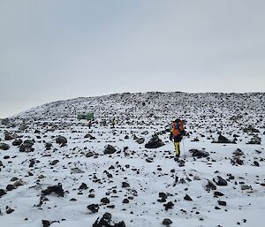 An expeditioner hiking in the Vestfold Hills