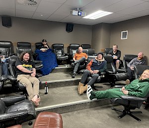 A group of people in a small cinema