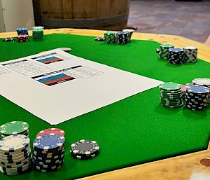 Poker table laid out with chips ready for betting