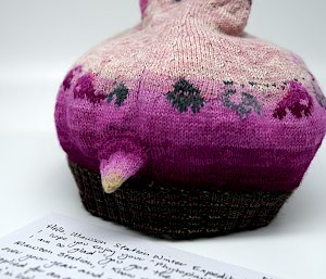 A pink beanie with a handwritten note