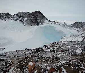 Snow and ice built up on the mountains