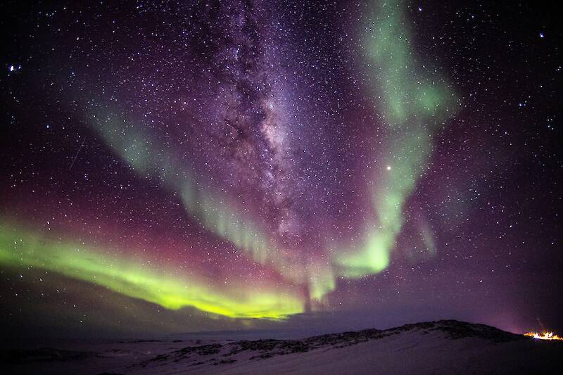 An aurora at Casey, with the Milky Way visible.