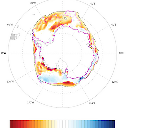 Map of Antarctica showing decline in sea ice in 2016
