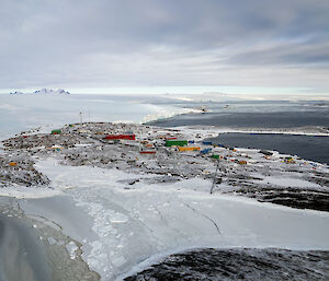 Aerial image of Mawson station from above