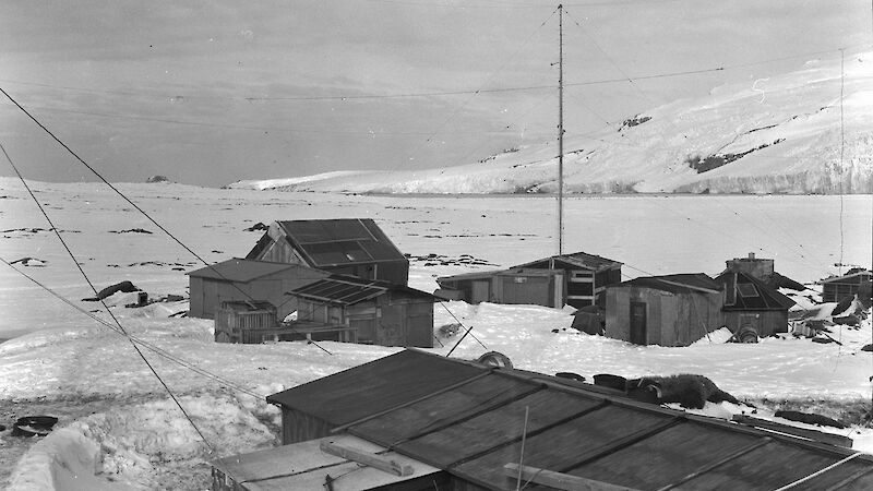 Black and white image of Heard Island station panorama section