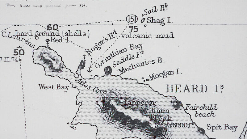 Black and white image of early Heard Island map