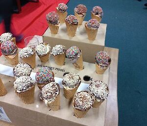 Home made chocolate covered ice creams are lined up for the movie goers