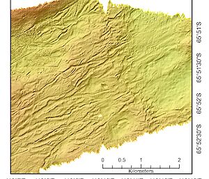 A seabed map showing scour patterns formed by ice carving into the seabed.