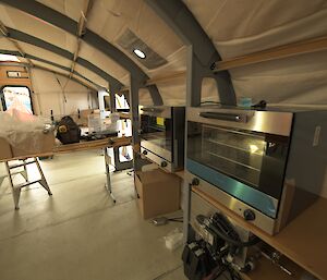 Cooking equipment inside a large tent