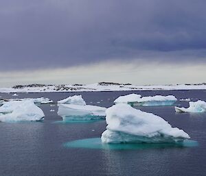 Icebergs floating in the blue ocean