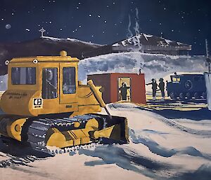 Painting of bulldozer in snow