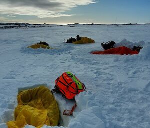 Sleeping bags in snow