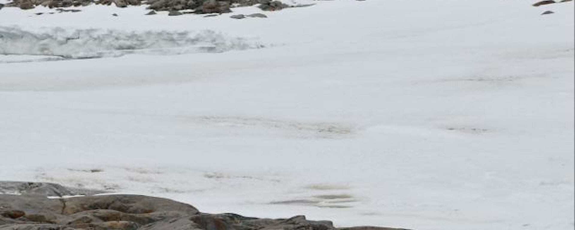 People walking over rocks and snow