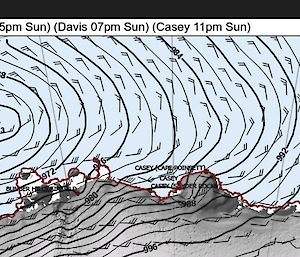 Weather map of low pressure system off the Casey coastline