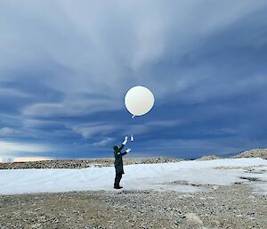 Met observer releasing weather balloon