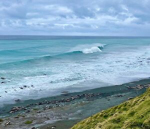 Waves crashing on a rocky coastline