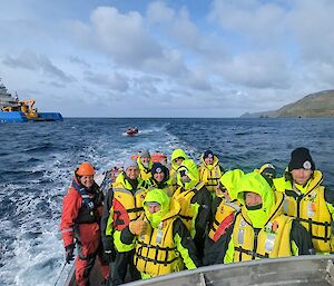 Incoming 76th Macca ANARE expeditioners en route to the island aboard a LARC.