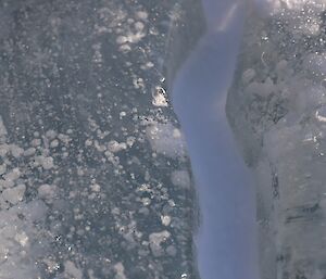 Bubbles can be seen in a close up of ice