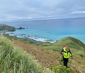 2023 Macquarie Island winter Field Training Officer Matt Roberts on the Doctor's Track.