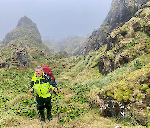 2023 Macquarie Island winter Field Training Officer Matt Roberts near Bauer Bay.