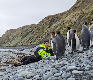 FTO Matt Roberts with King Penguins - 2023 Macquarie Island