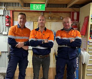 The 2023 winter plumbing team - Macquarie Island (L-R: Matty Free, Dan Gough and Wayne Phillips).