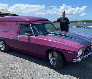 Scotty McCartney and an awesome restored purple vintage vehicle