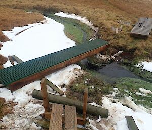 A new wooden bridge over snow