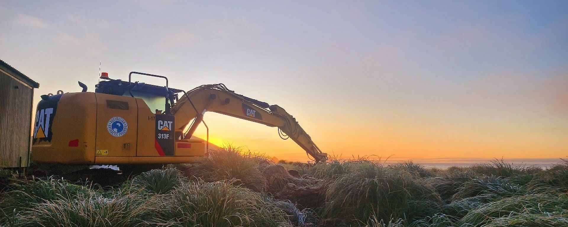 A CAT Excavator in action at Macquarie Island 2023.