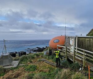 Pete 'Pig Dog' Peterson at Brothers Point Hut - 2023 Macquarie Island.