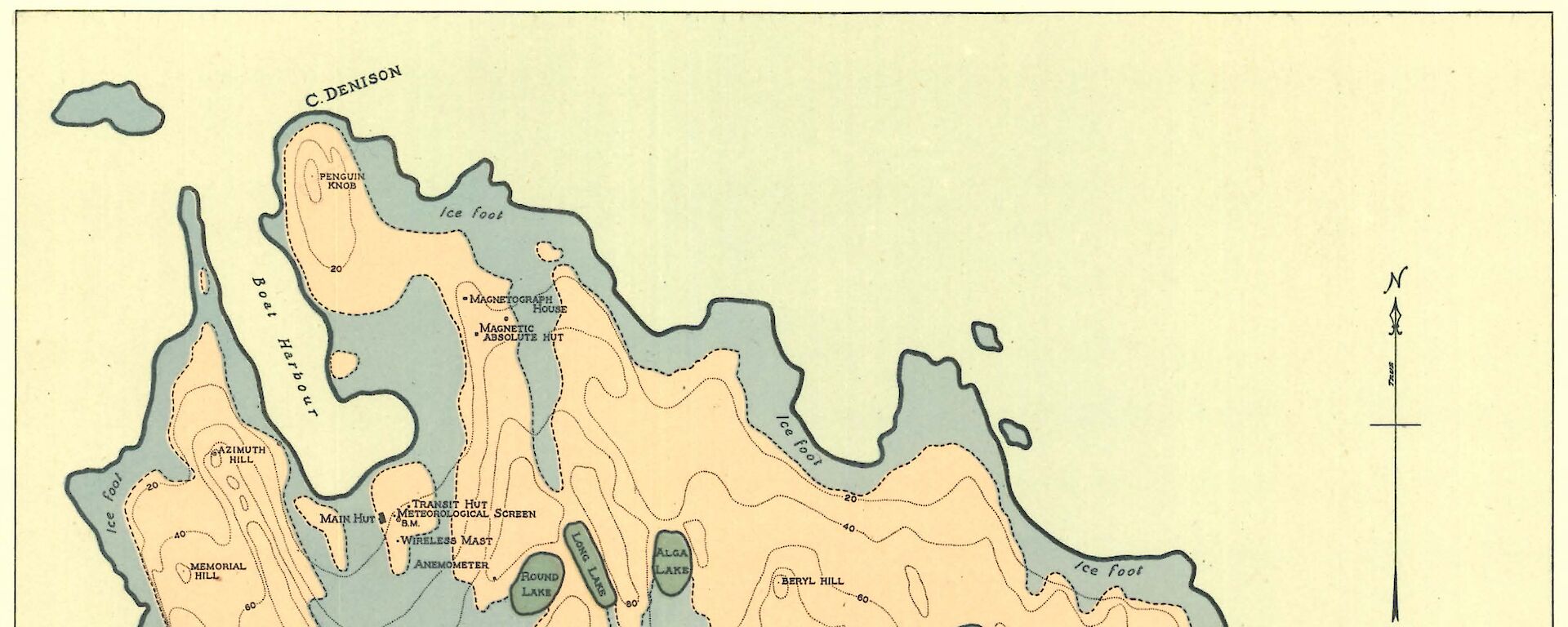 Historical map of the area around Cape Denison, Antarctica