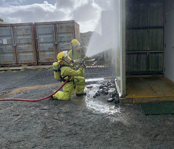 FTO pretending to be a firefighter - Matt Roberts, Macquarie Island 2023.