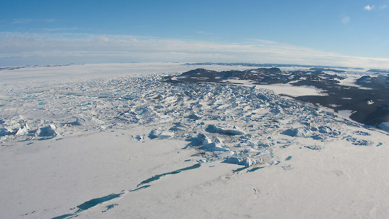 ice and rocky outcrops