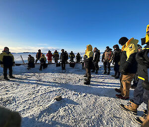 An outdoor gathering of expeditioners