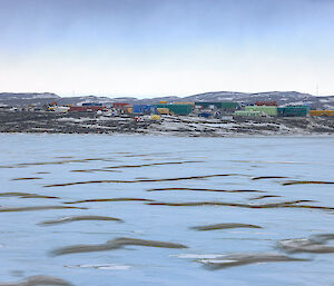 A view of Davis Station from the sea ice