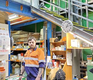 A selfie photograph taken by Stuart with Ryan in the background in the Greenstore