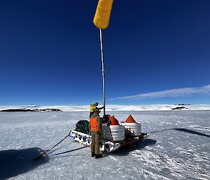 Windsock on sled out on Kista Strait Sea Ice.