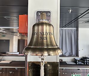 RSV Nuyina brass bell onboard.