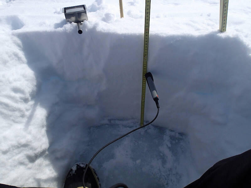 Snowpit with measuring equipment